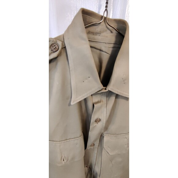 Vtg 60s Military Mens Small 1960 8.2 oz Khaki Field Button Shirt USA 15.5x32 - Picture 6 of 13
